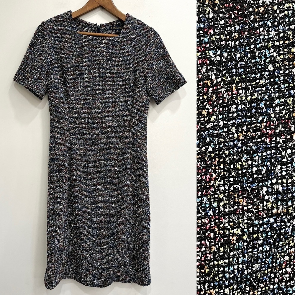 Brooks Brothers colorful speckled tweed sheath dress short sleeve square neck 10
